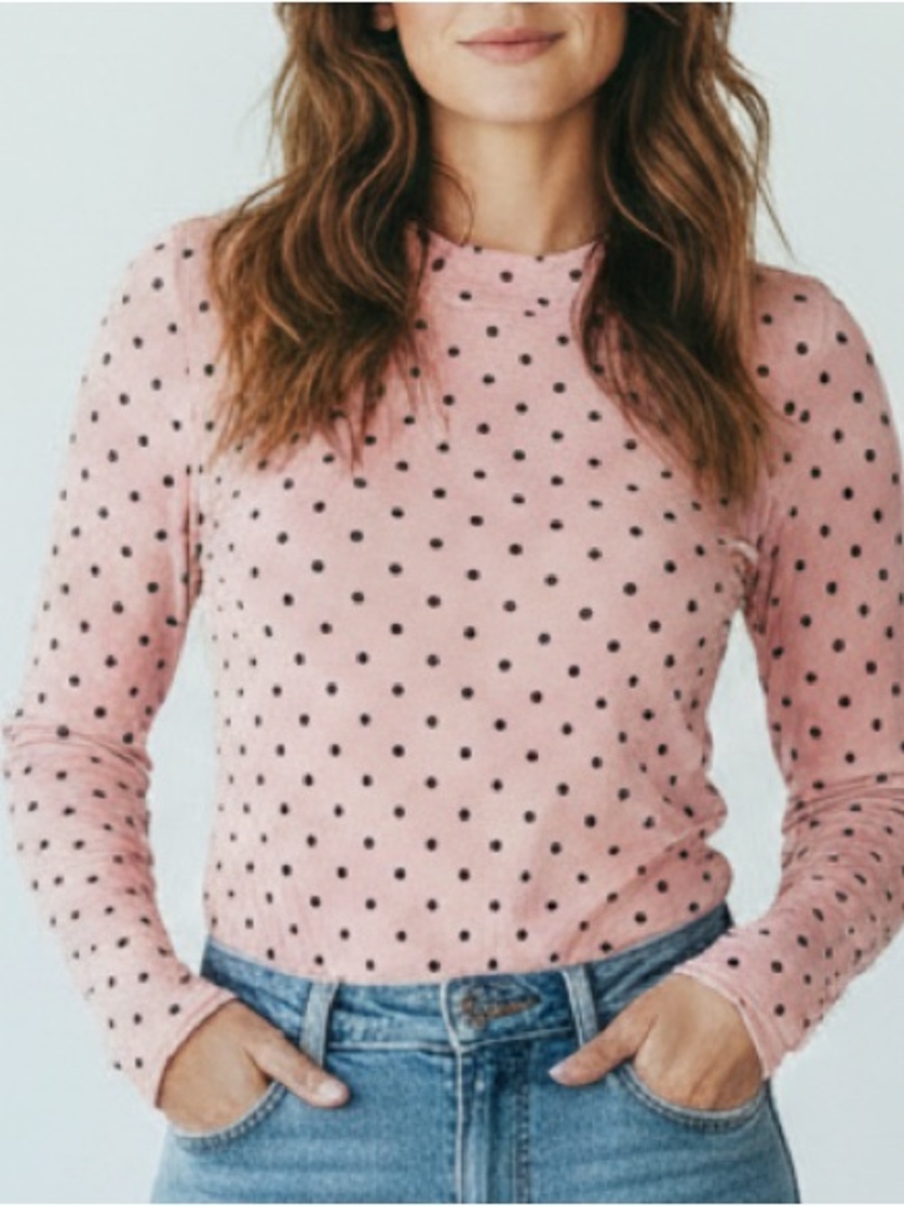 Women’s Pink Polka Dot Long-Sleeve Top Mesh S